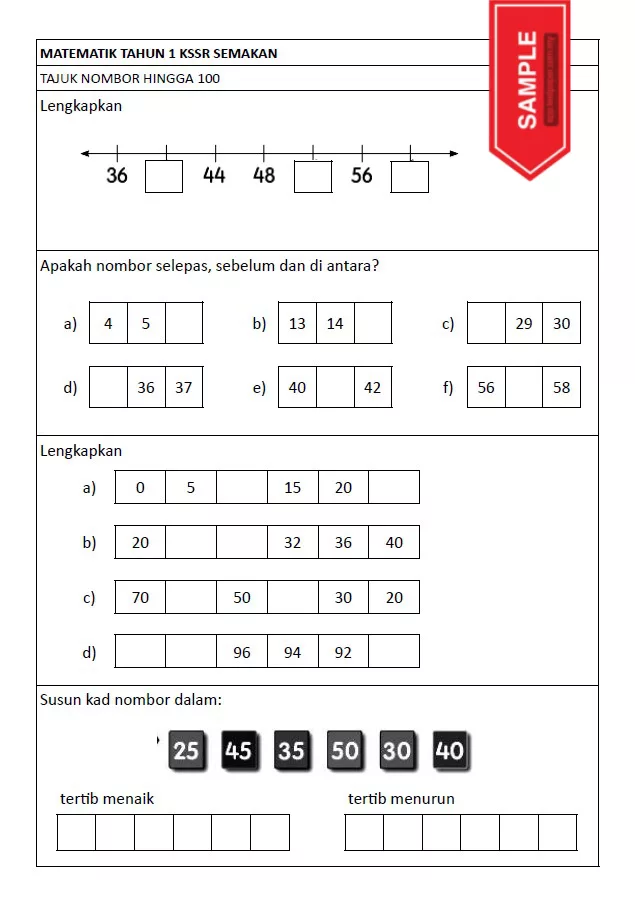 Soalan Latihan Buku Teks Matematik Tahun 1 KSSR