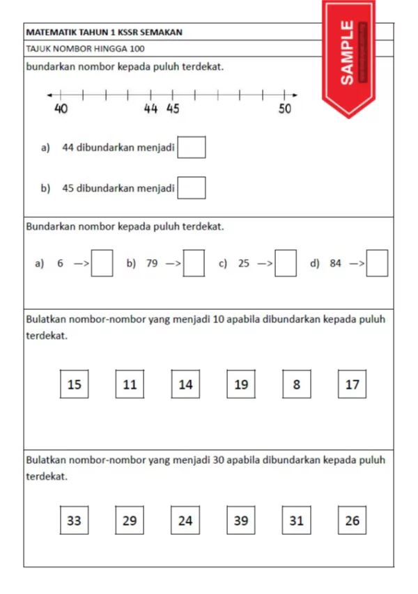 Soalan Latihan Buku Teks Matematik Tahun 1 KSSR