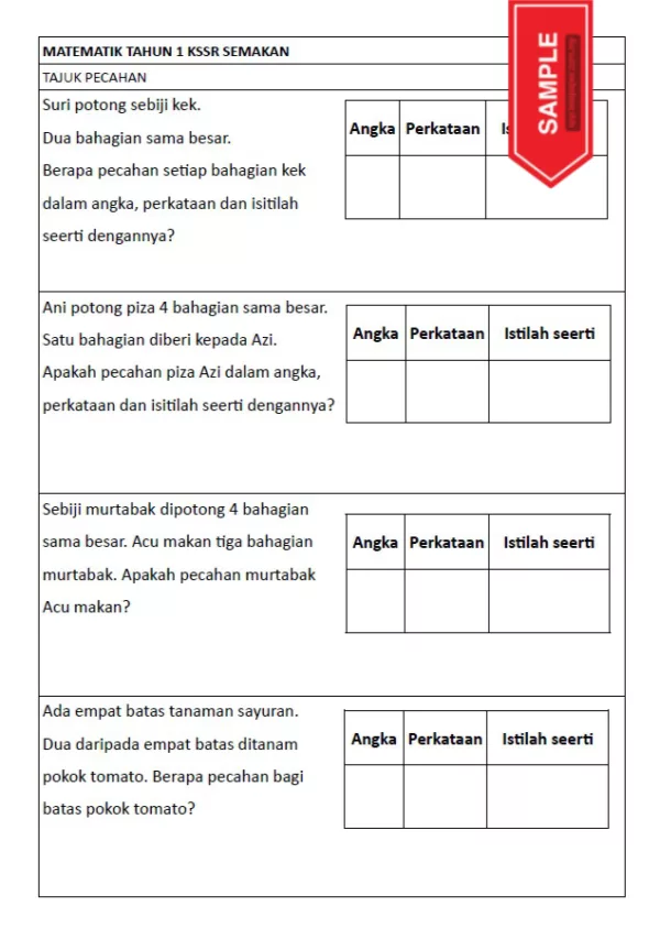 Soalan Latihan Buku Teks Matematik Tahun 1 KSSR