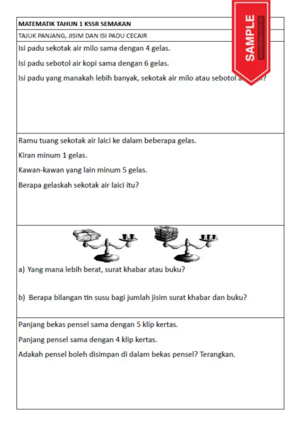 Soalan Latihan Buku Teks Matematik Tahun 1 KSSR