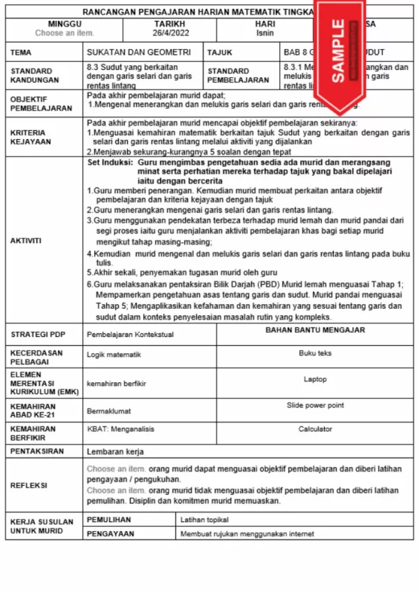 RPH Matematik Tingkatan 1 KSSM