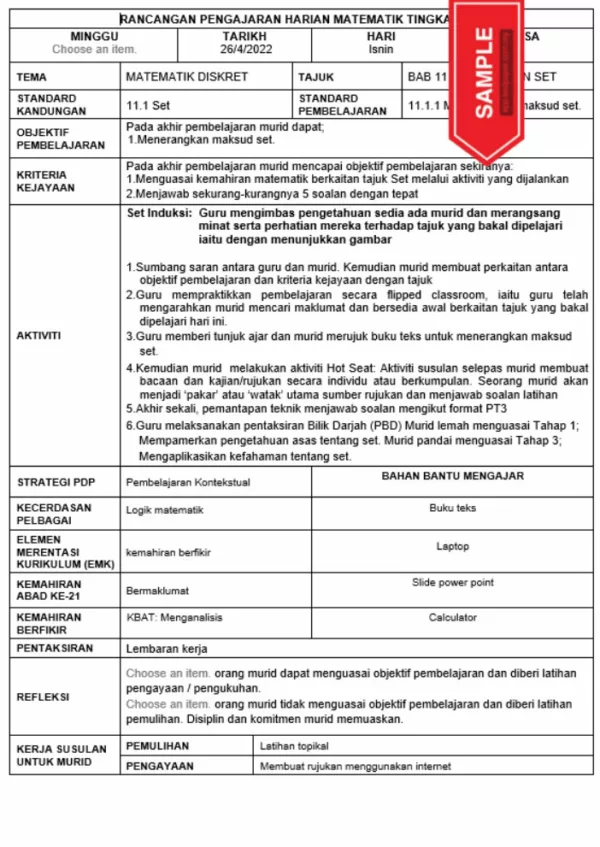 RPH Matematik Tingkatan 1 KSSM