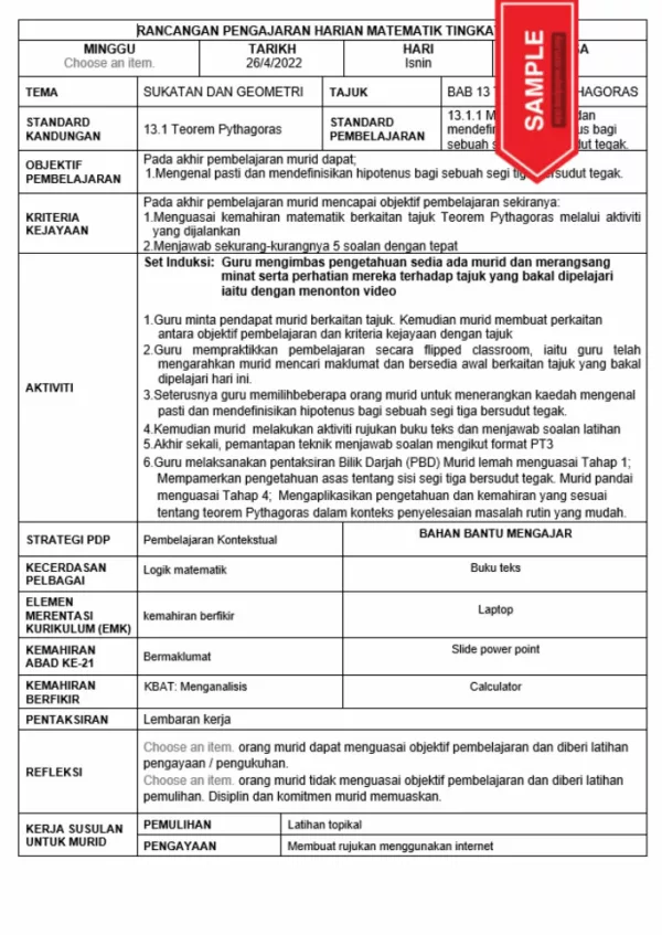 RPH Matematik Tingkatan 1 KSSM