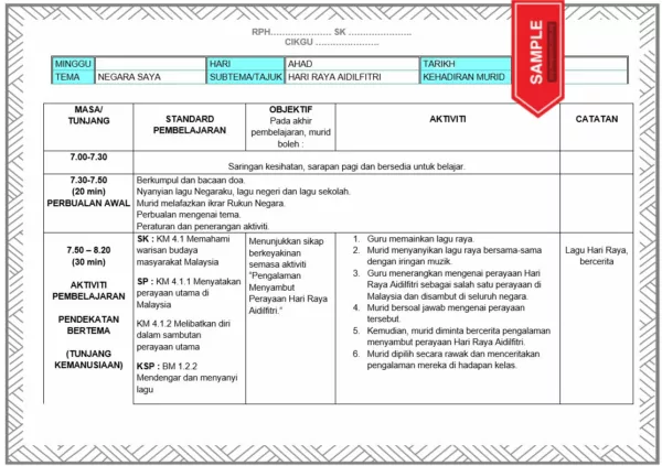 BBM Prasekolah Tema Hari Raya Aidilfitri