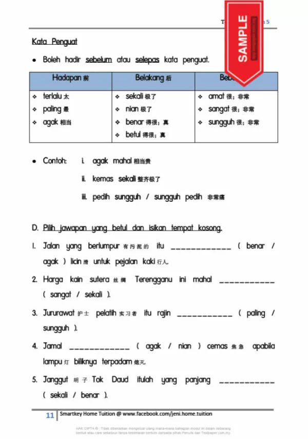 Soalan Latihan Bahasa Melayu SJKC Tahun 5