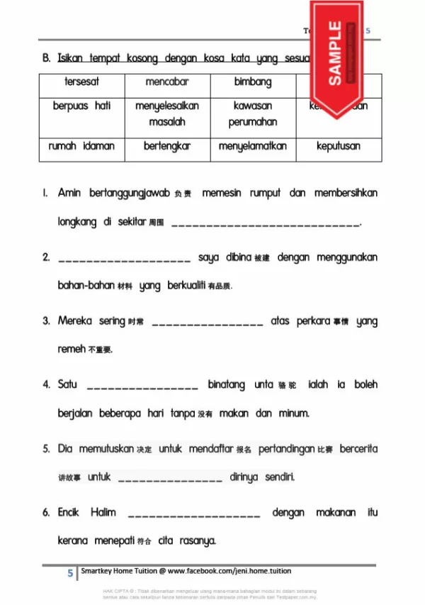 Soalan Latihan Bahasa Melayu SJKC Tahun 5