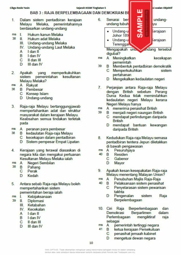 Soalan Latihan Objektif Sejarah Tingkatan 5 KSSM