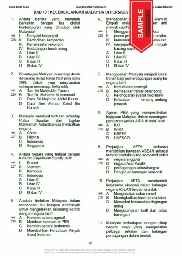 Soalan Latihan Objektif Sejarah Tingkatan 5 KSSM