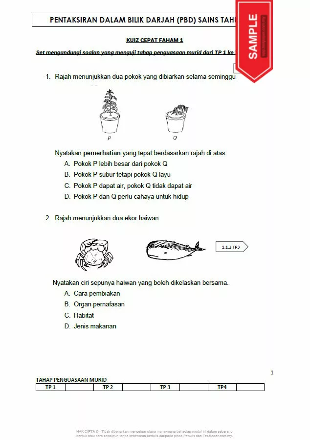 Soalan PBD Kuiz Sains Tahun 6 KSSR