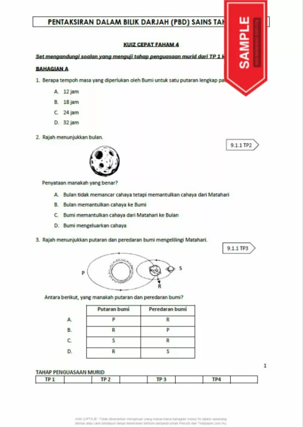 Soalan PBD Kuiz Sains Tahun 5 KSSR
