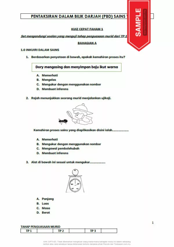 Soalan PBD Kuiz Sains Tahun 4 KSSR