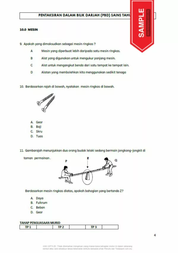 Soalan PBD Kuiz Sains Tahun 4 KSSR