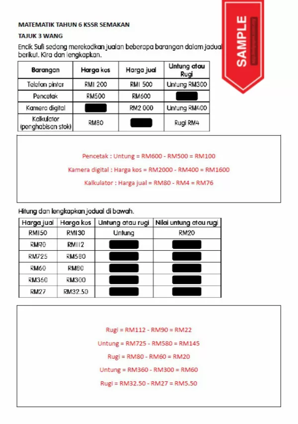 Soalan Latihan Buku Teks Matematik Tahun 6 KSSR