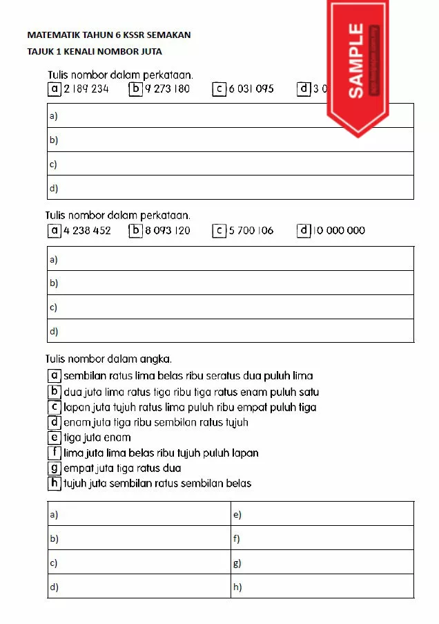 Soalan Latihan Buku Teks Matematik Tahun 6 KSSR