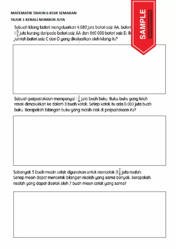 Soalan Latihan Buku Teks Matematik Tahun 6 KSSR