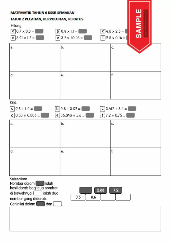 Soalan Latihan Buku Teks Matematik Tahun 6 KSSR