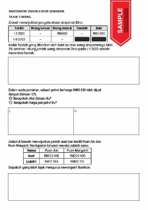 Soalan Latihan Buku Teks Matematik Tahun 6 KSSR