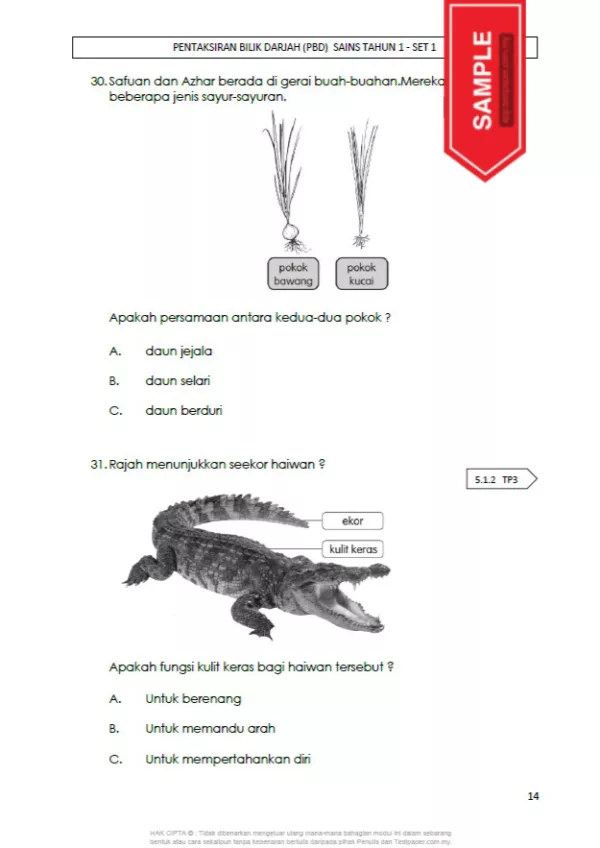 Soalan PBD Kuiz Sains Tahun 1 KSSR