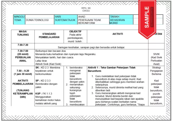 RPH dan Lembaran Kerja Prasekolah Tema Pekerjaan