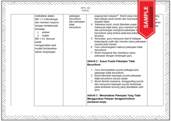 RPH dan Lembaran Kerja Prasekolah Tema Pekerjaan