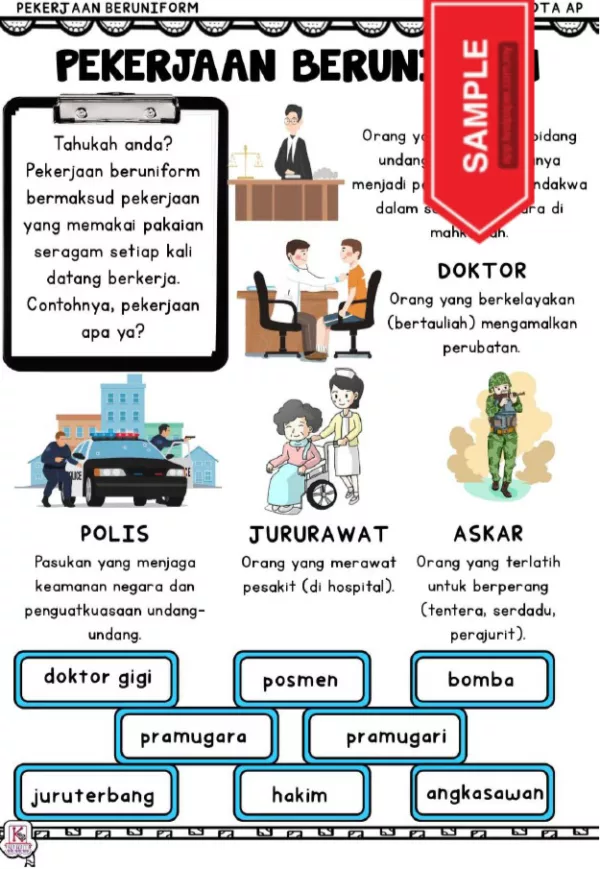 RPH dan Lembaran Kerja Prasekolah Tema Pekerjaan Beruniform