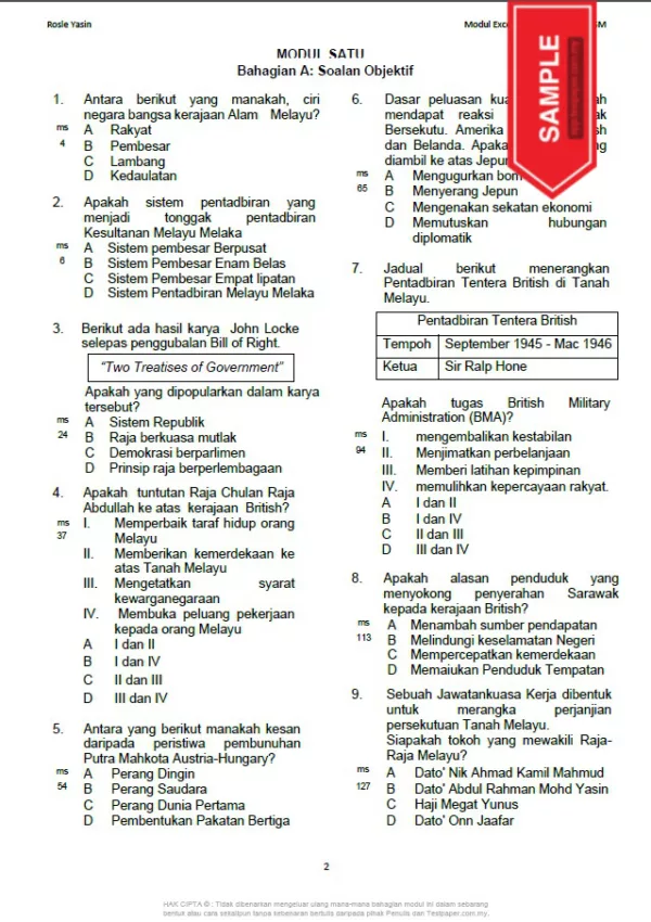 Soalan Latihan Sejarah SPM 2022