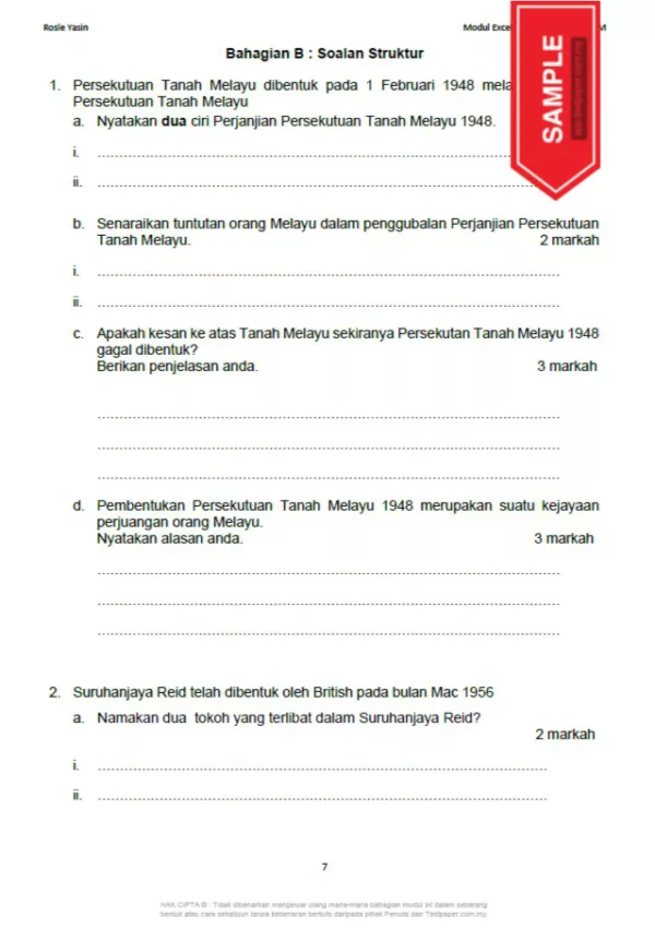 Soalan Latihan Sejarah SPM 2022