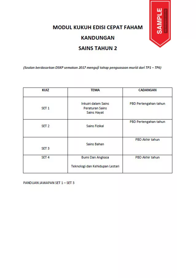 Soalan PBD Kuiz Sains Tahun 2 KSSR