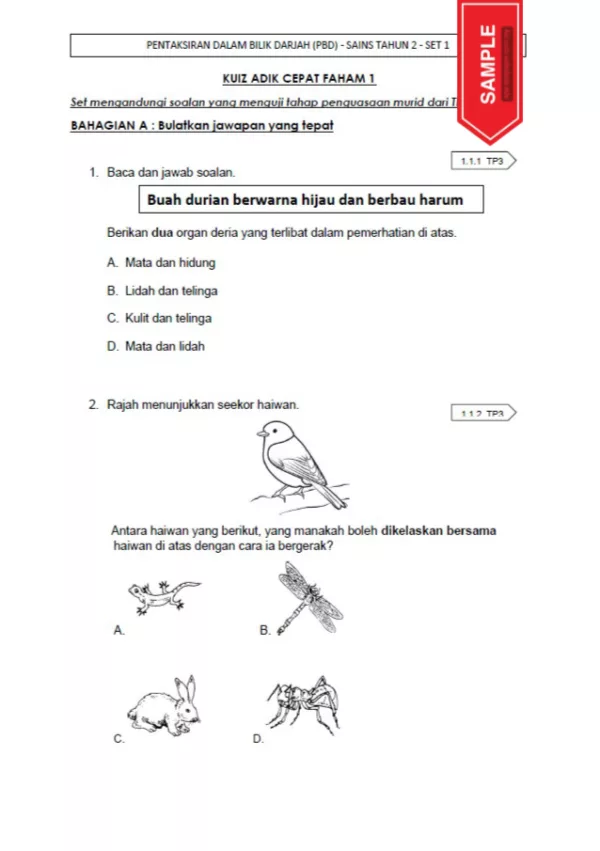 Soalan PBD Kuiz Sains Tahun 2 KSSR