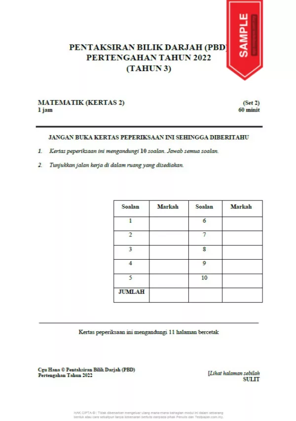 Kertas Soalan PBD Tahun 3 Pertengahan 2022