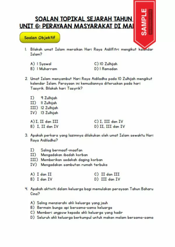 Soalan Latihan Sejarah Tahun 6 KSSR