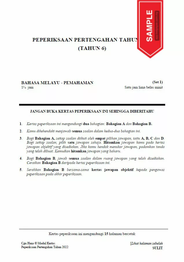 Soalan Ujian Pertengahan Tahun 2022 Tahun 6