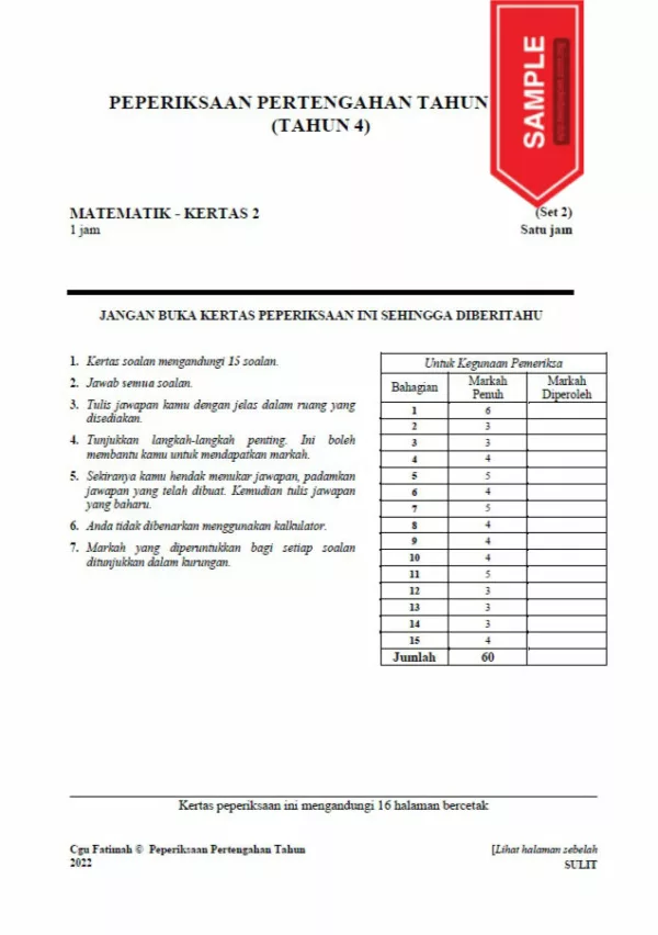 Soalan Ujian Pertengahan Tahun 2022 Tahun 4