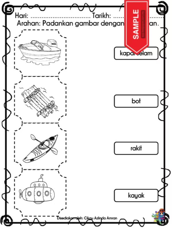 BBM Lembaran Kerja Prasekolah Tema Kenderaan Air