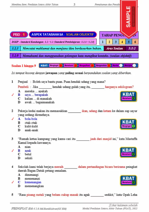 Soalan PBD Bahasa Melayu 2022