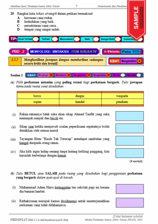 Soalan PBD Bahasa Melayu 2022