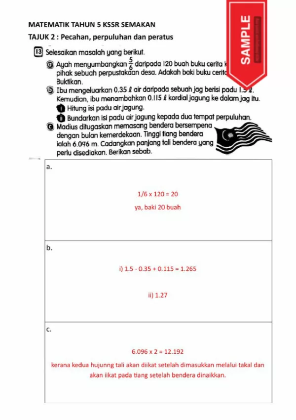 Soalan Latihan Matematik Buku Teks Tahun 5 KSSR