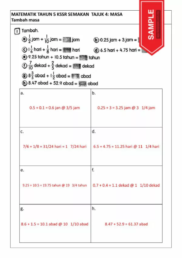 Soalan Latihan Matematik Buku Teks Tahun 5 KSSR