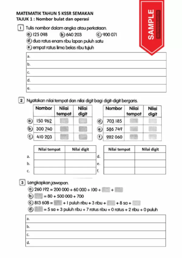 Soalan Latihan Matematik Buku Teks Tahun 5 KSSR