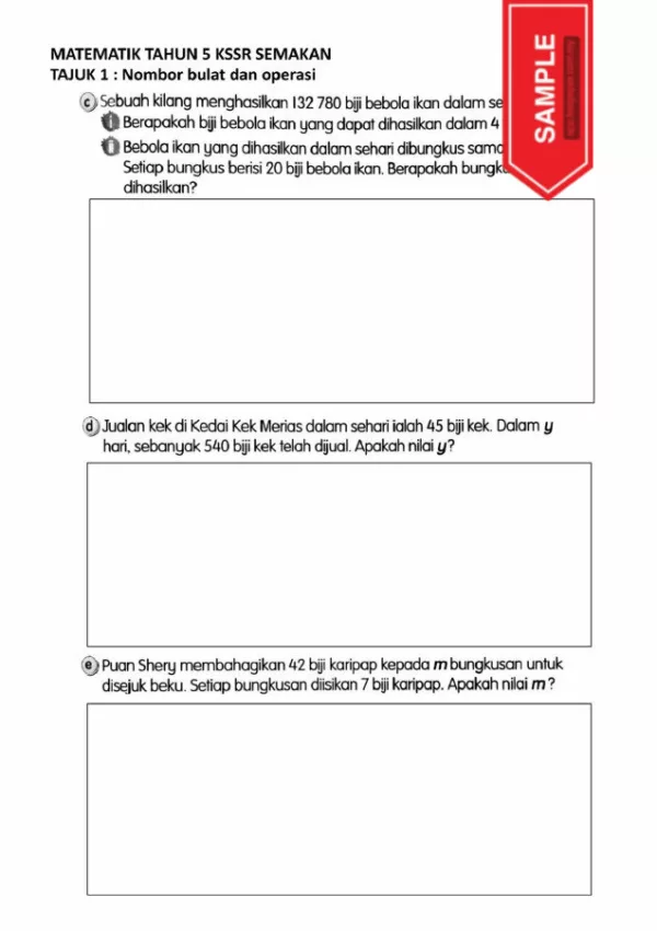 Soalan Latihan Matematik Buku Teks Tahun 5 KSSR