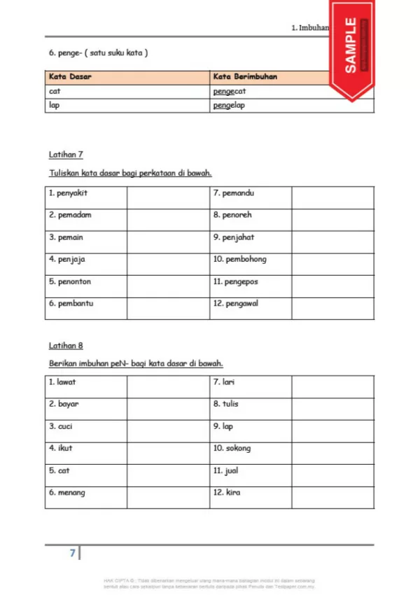 Soalan Latih Tubi Bahasa Melayu Tahap 1