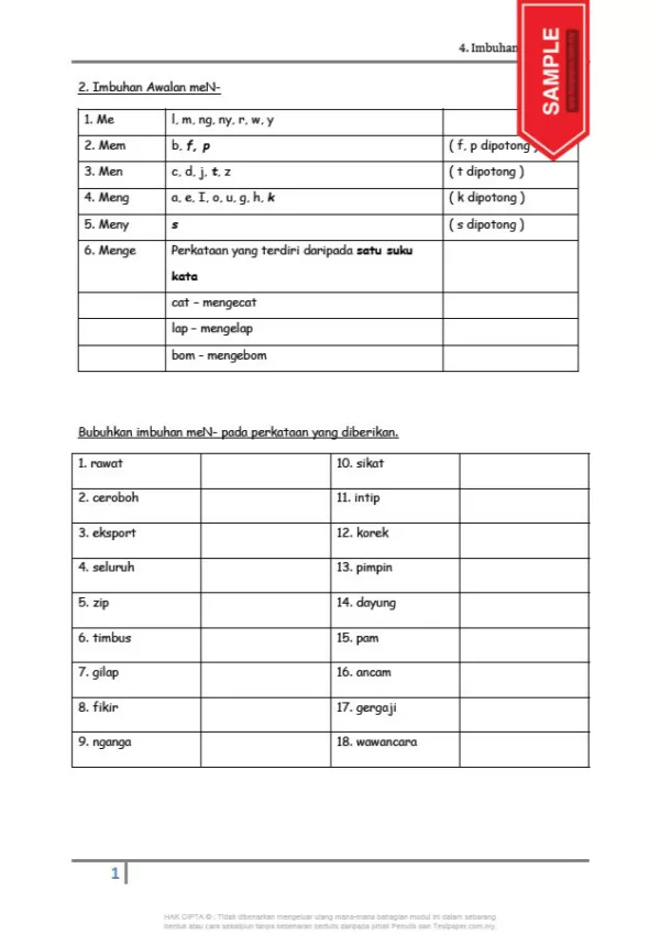 Soalan Latih Tubi Bahasa Melayu Tahap 1