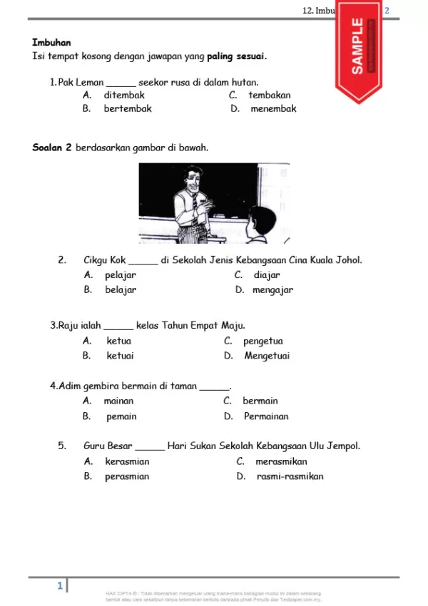 Soalan Latih Tubi Bahasa Melayu Tahap 2