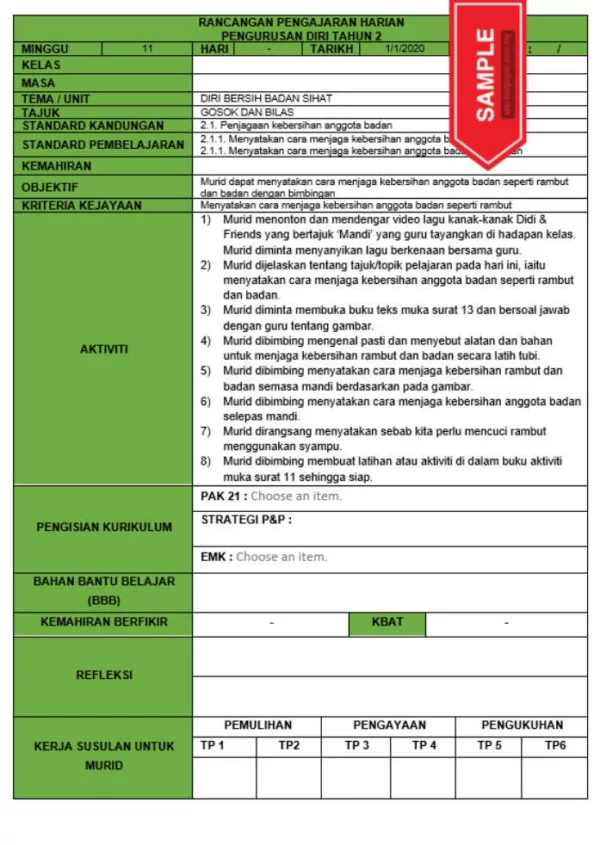 RPH dan RPT PPKI Pengurusan Diri Tahun 2 TS25