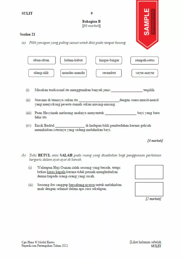 Soalan Ujian Pertengahan Tahun BM Tahun 5 2022