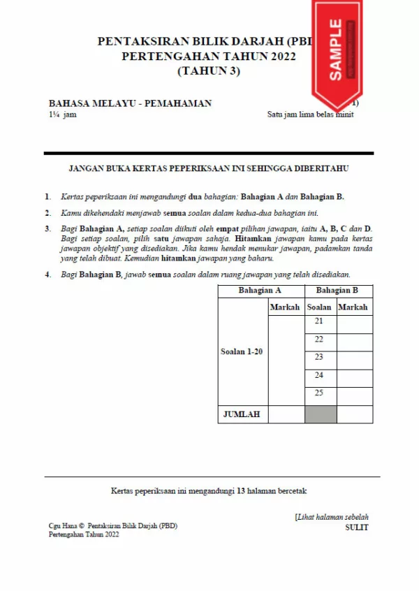 Soalan Ujian Pertengahan Tahun BM Tahun 3 2022