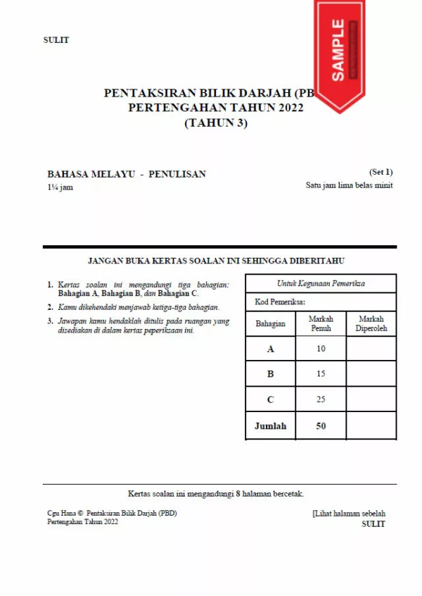 Soalan Ujian Pertengahan Tahun BM Tahun 3 2022