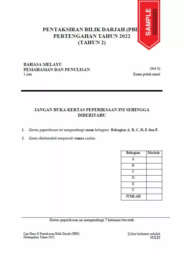 Soalan Ujian Pertengahan Tahun BM Tahun 2 2022