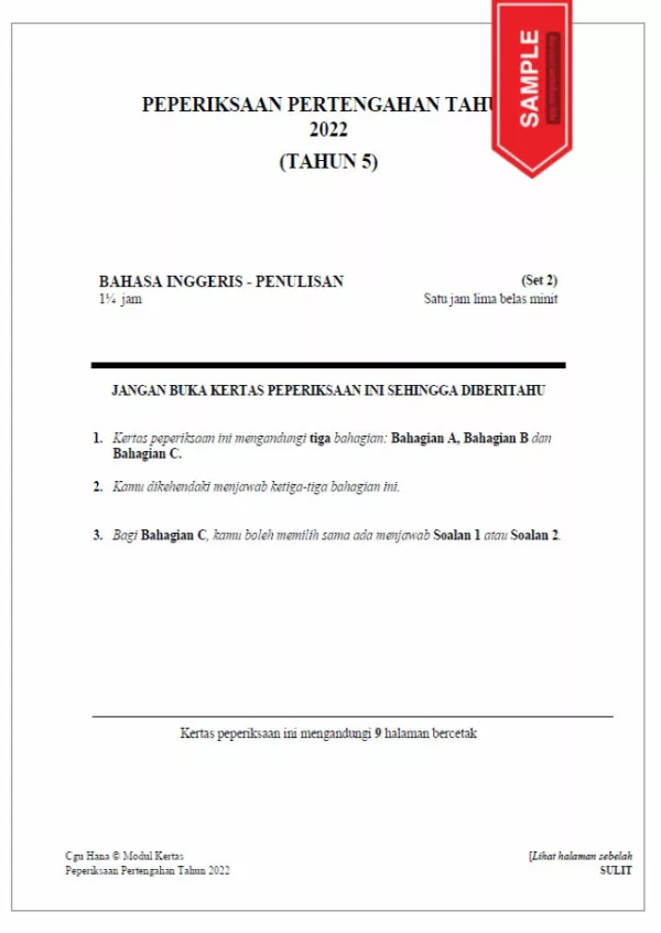 Soalan Ujian Pertengahan Tahun BI Tahun 5 2022