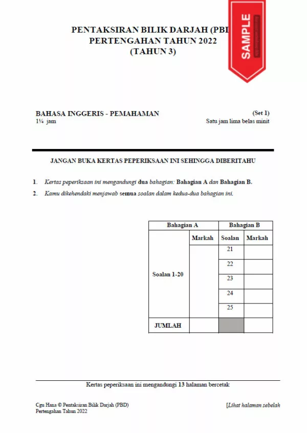 Soalan Ujian Pertengahan Tahun BI Tahun 3 2022